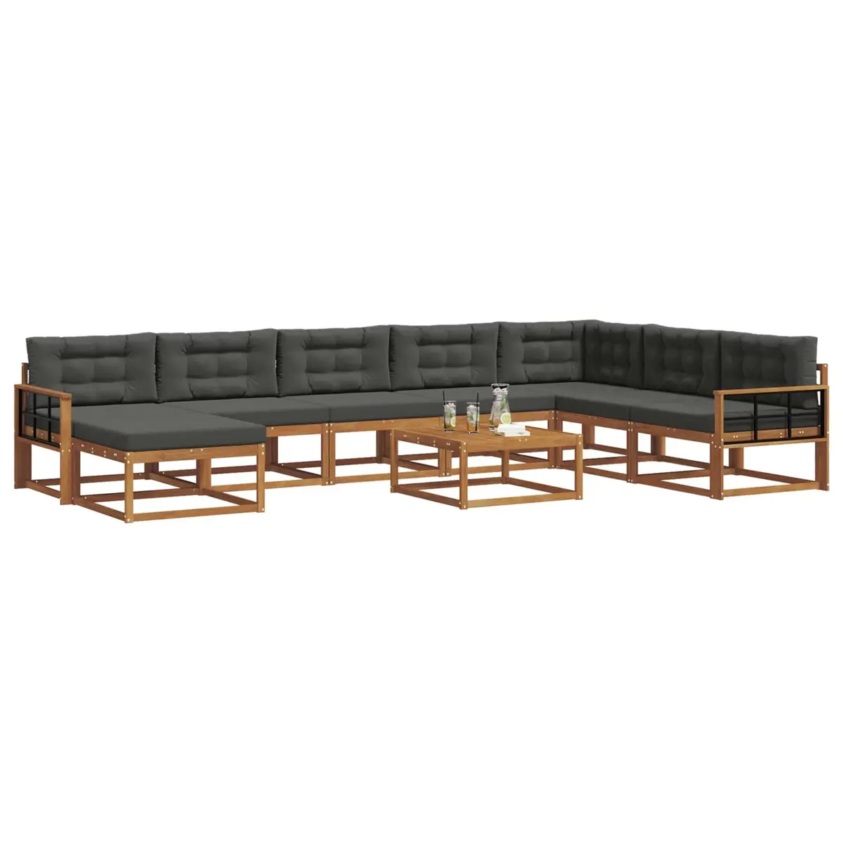 Outdoor Sectional Sofa Set Solid Acacia Wood Frame 9 Piece Brown