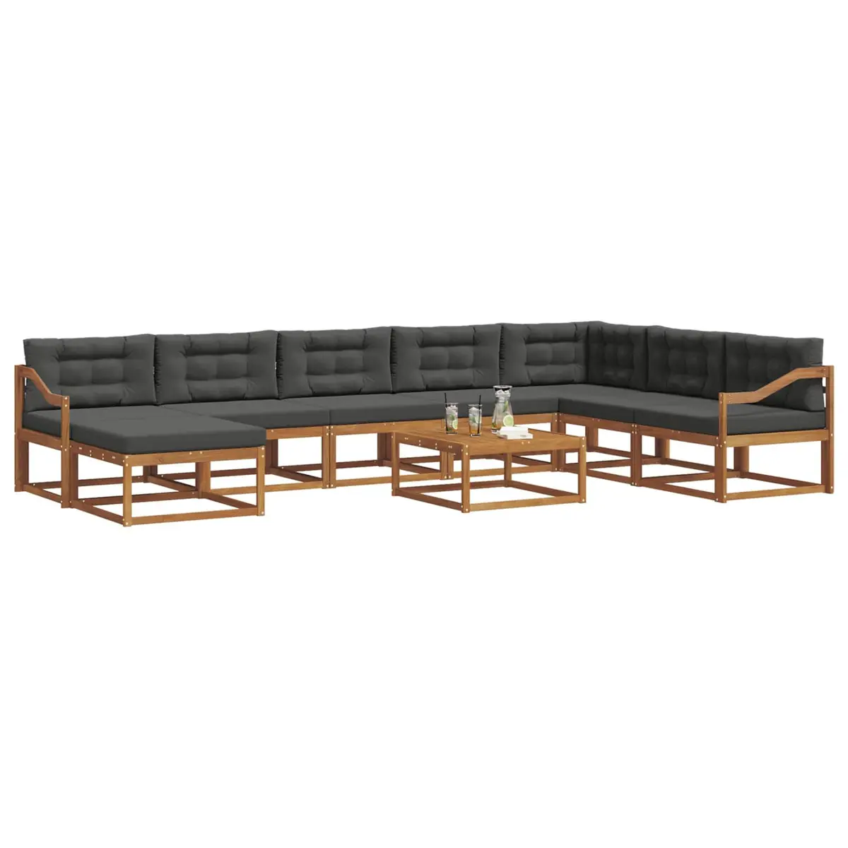 Outdoor Sectional Sofa Set 9 Pieces Garden Patio Furniture with Cushions Brown