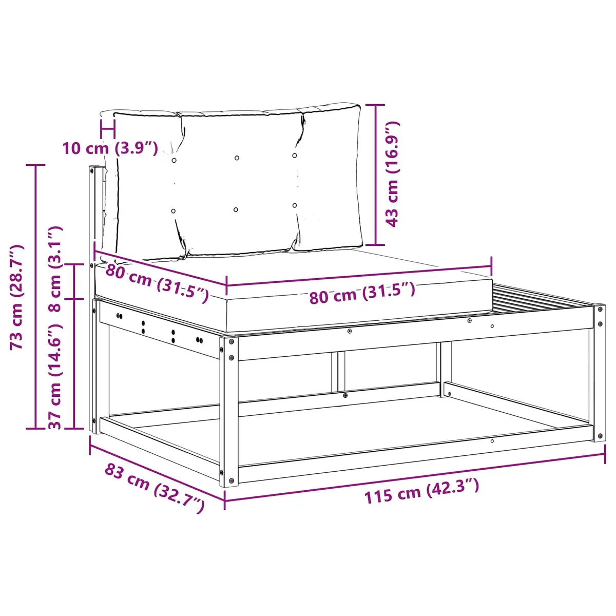 Outdoor Sectional Sofa Set Modular Garden Patio Seating with Cushions Slat Back