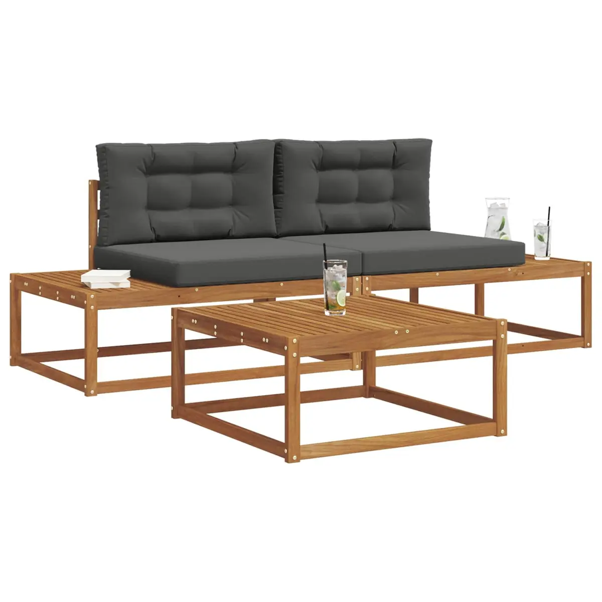 Outdoor Sectional Sofa Set Modular Garden Patio Seating Brown Acacia Wood