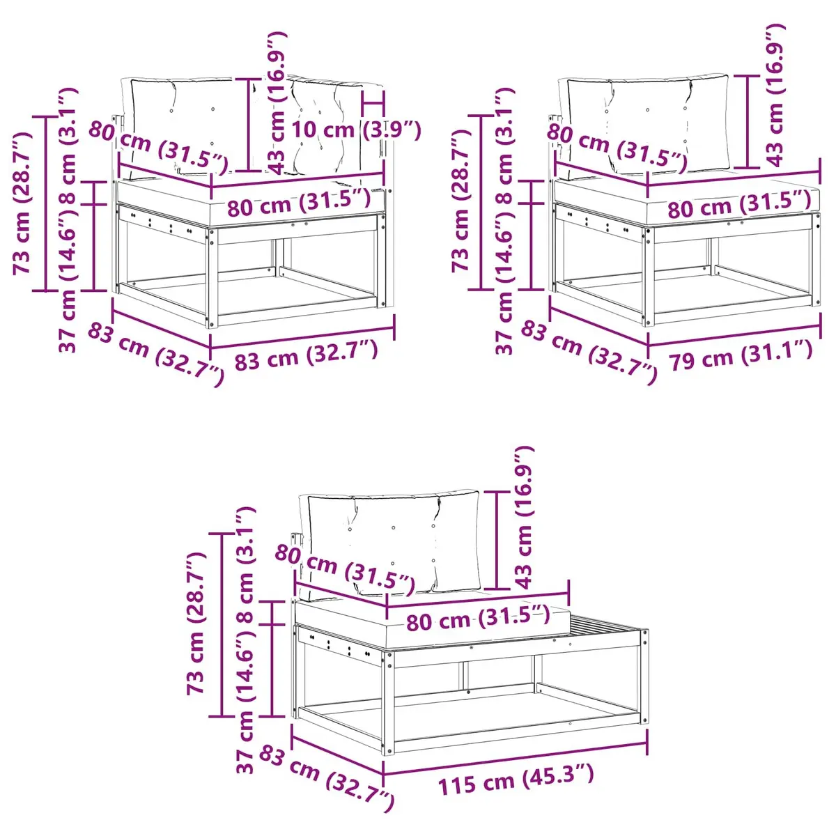 Outdoor Sectional Sofa Set Garden Patio Furniture Brown Acacia Wood Lounge