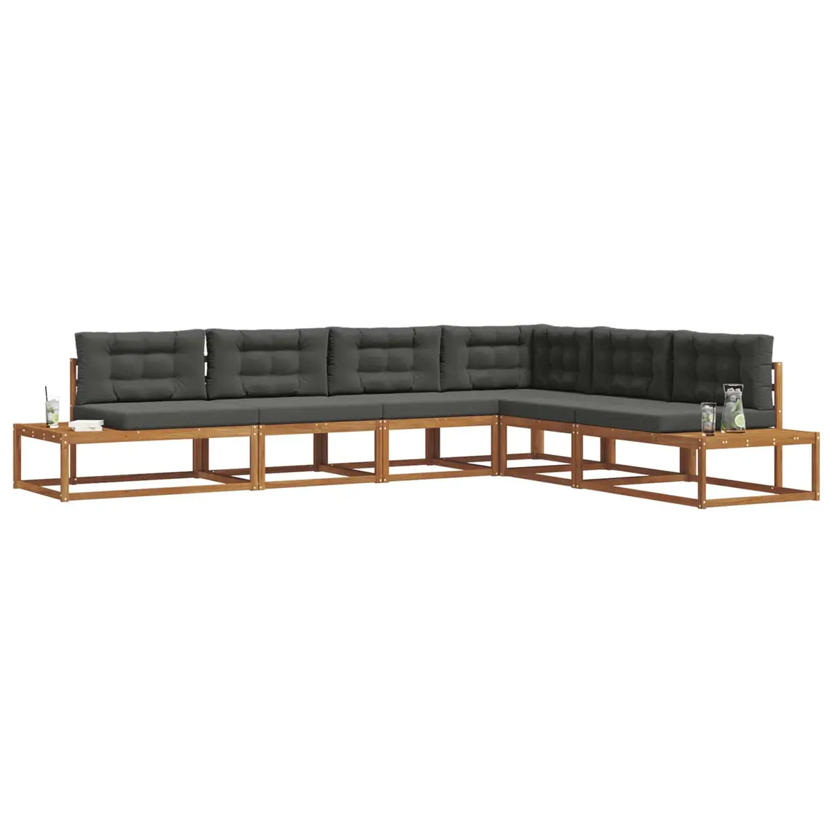 Outdoor Sectional Sofa Set Garden Patio Furniture Brown Acacia Wood Lounge
