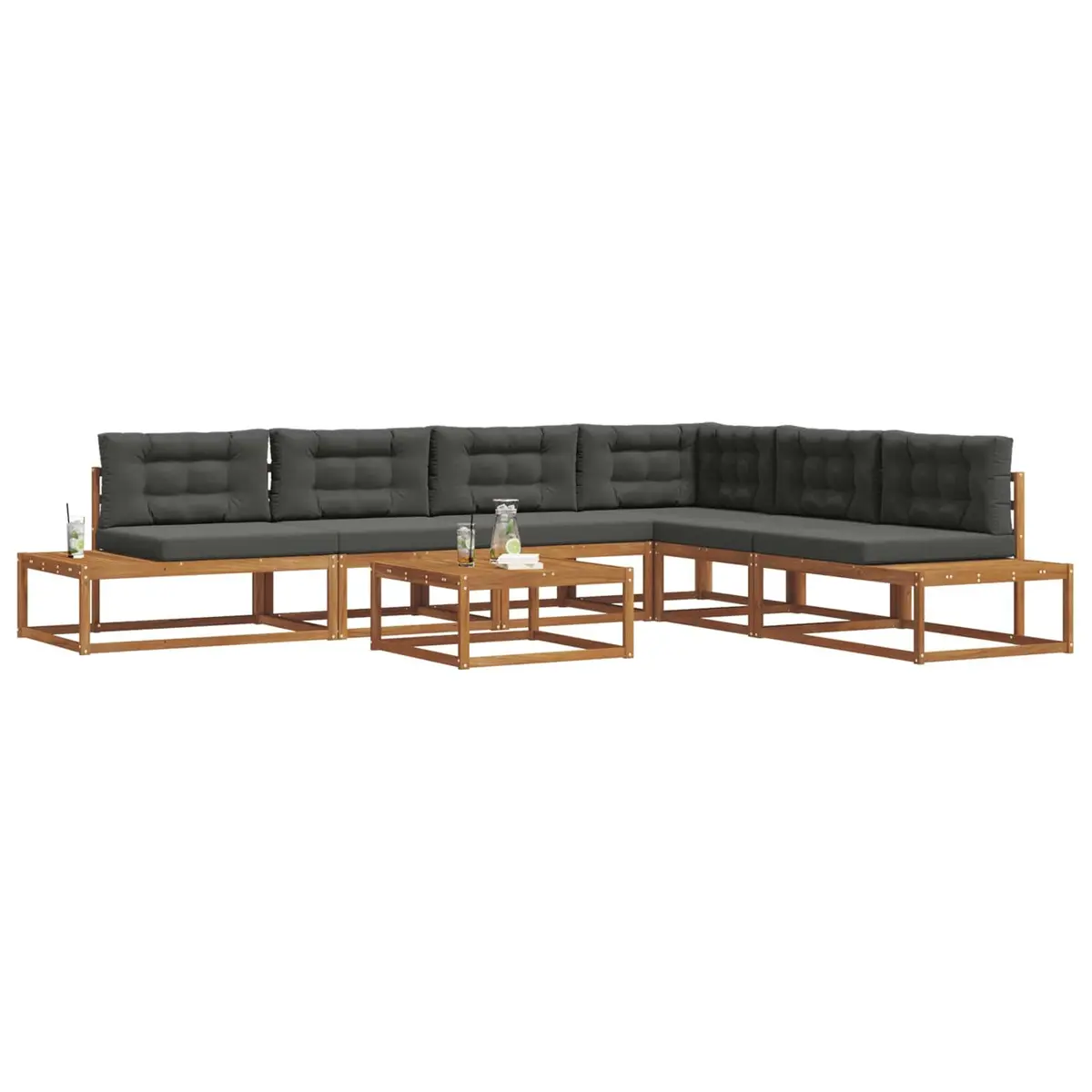 Outdoor Sectional Sofa Set Solid Acacia Wood Brown Modern Garden Furniture