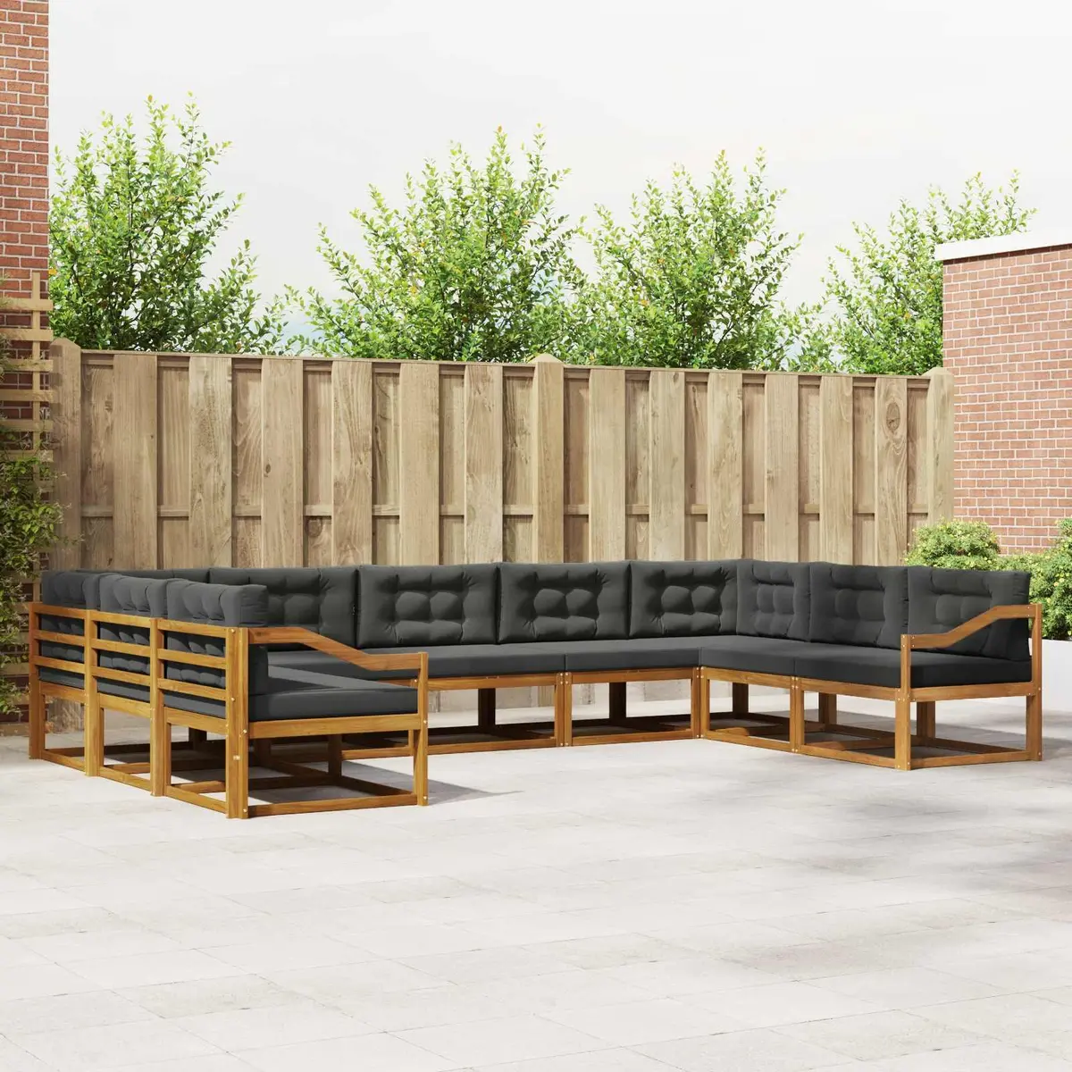 9PieceOutdoorSofaSetGardenPatioFurnitureSolidAcaciaWoodCushionsBrownSlatBackDesign