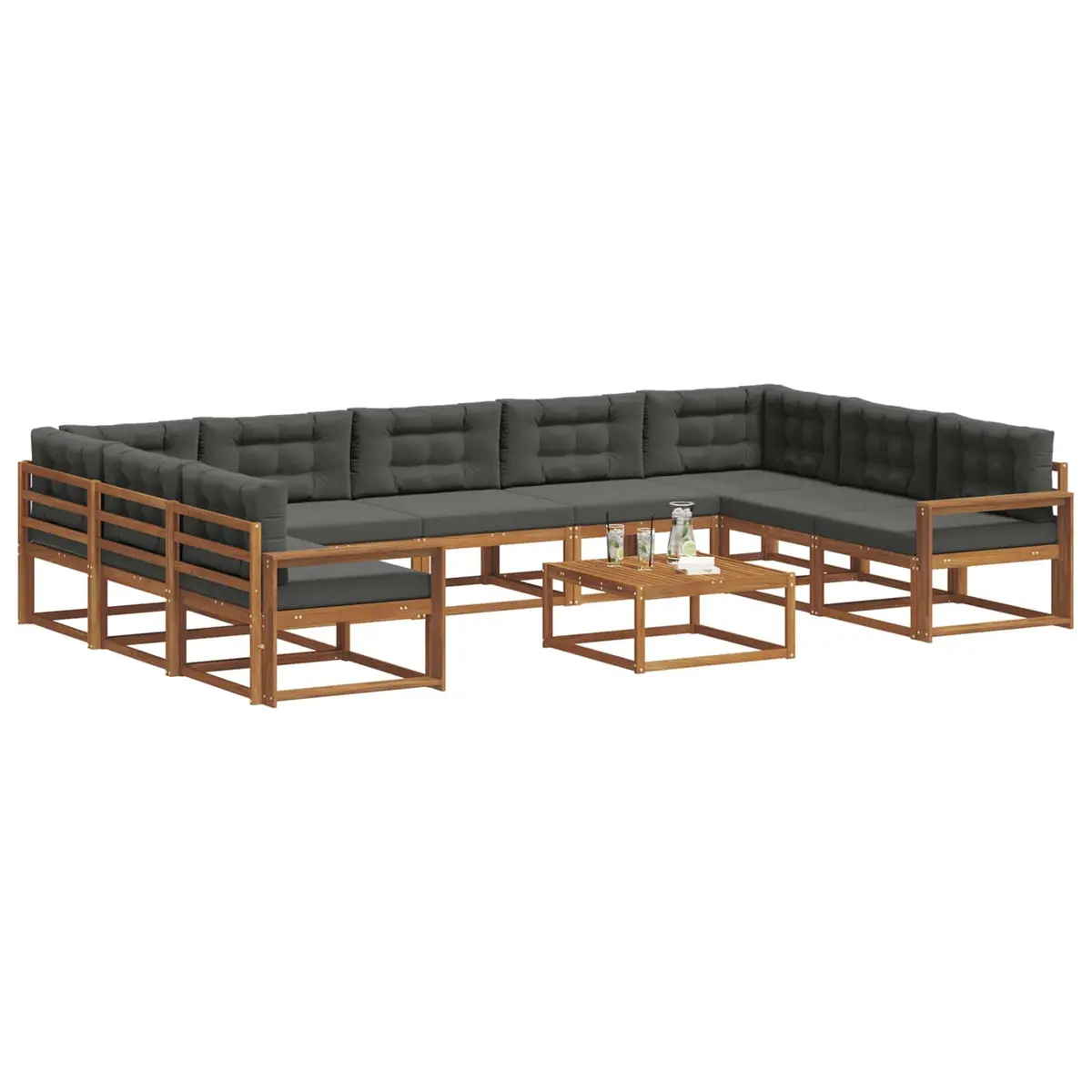 10 Piece Outdoor Sofa Set Brown Solid Acacia Wood Patio Garden Furniture