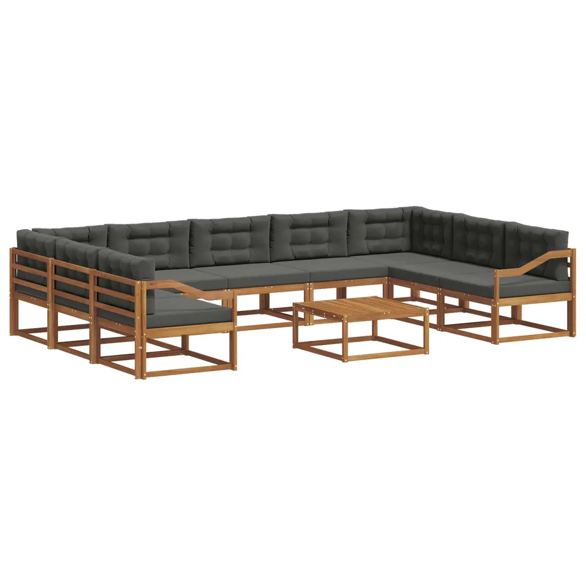 Outdoor Sectional Sofa Set 10pcs Garden Patio Furniture Brown Natural Wood