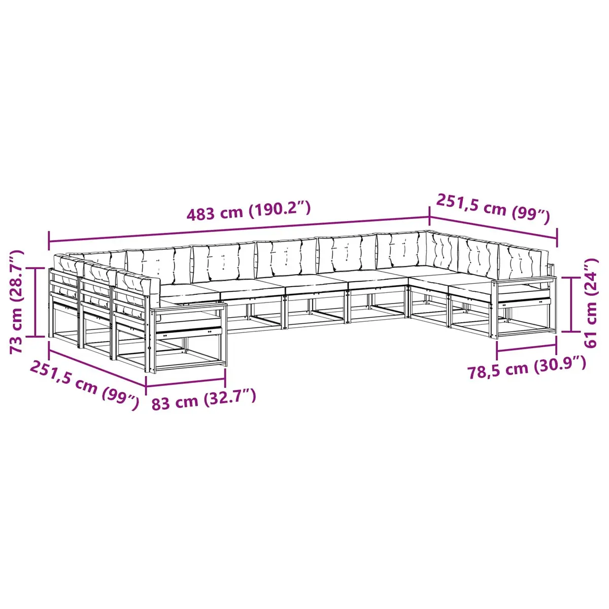 10-Piece Outdoor Sectional Sofa for Entertaining