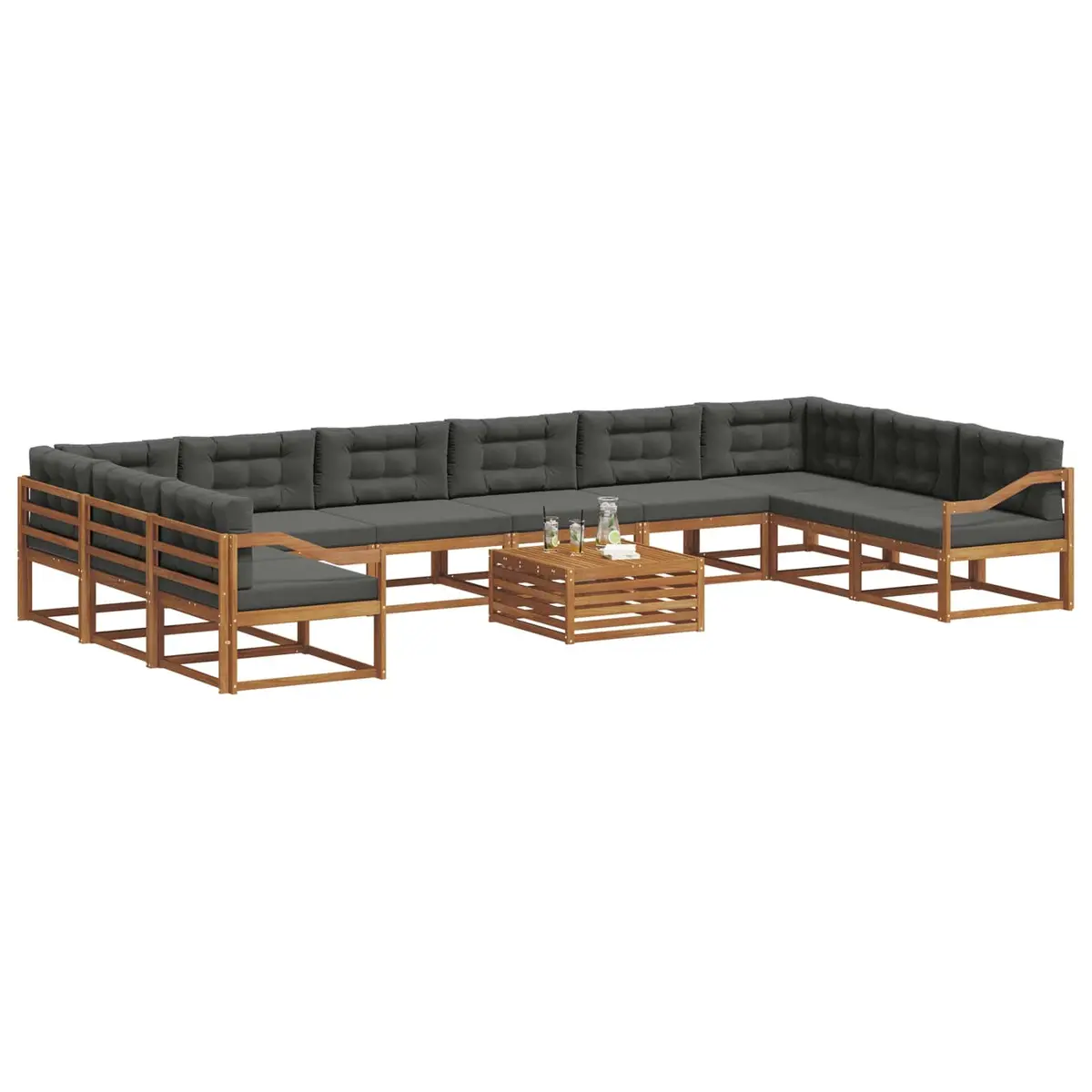 Outdoor Sectional Sofa Set 11 Pieces Garden Patio Furniture Modern Design Brown