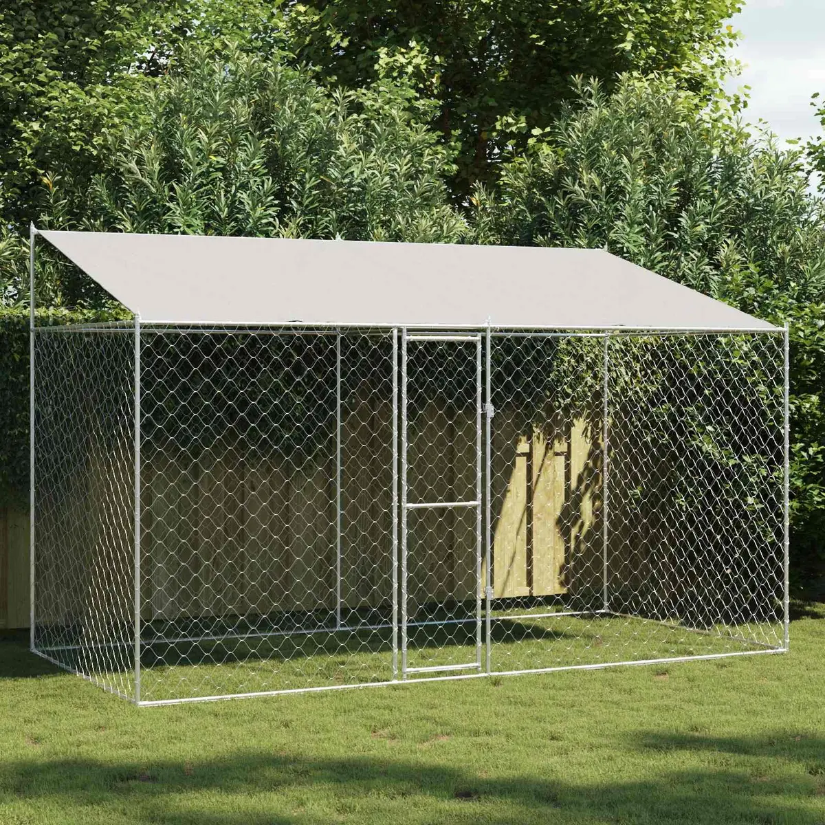 Dog Cage Outdoor Steel Frame Large Breed 400 x 200 x 256 cm Silver
