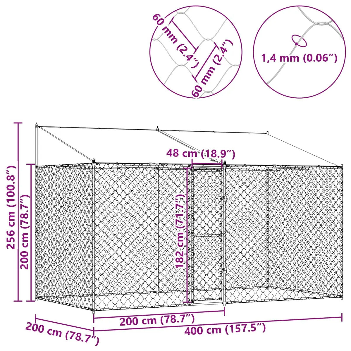 Dog Cage Outdoor Steel Frame Large Breed 400 x 200 x 256 cm Silver