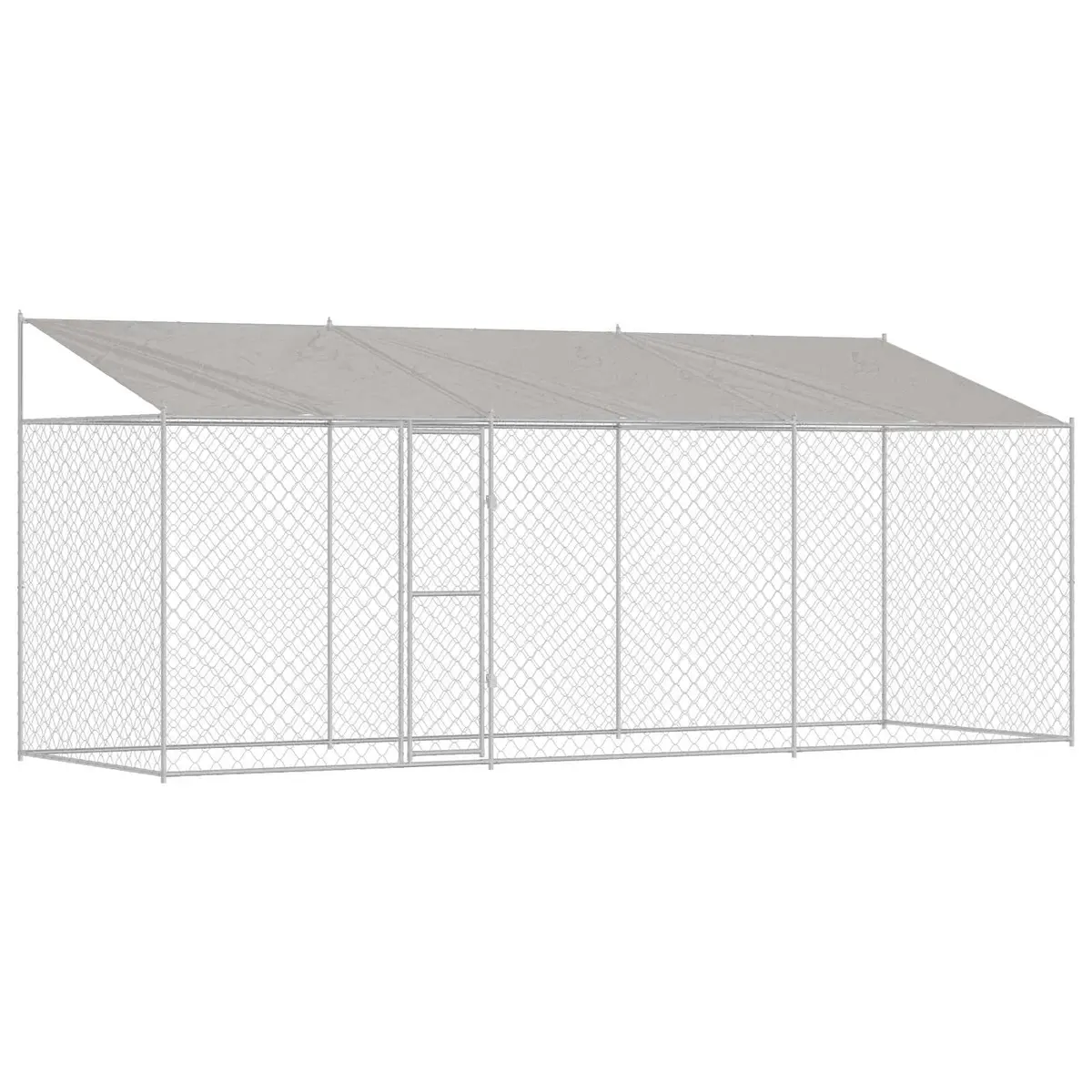 Dog Kennel Steel Frame Large Outdoor Cage with Roof Silver