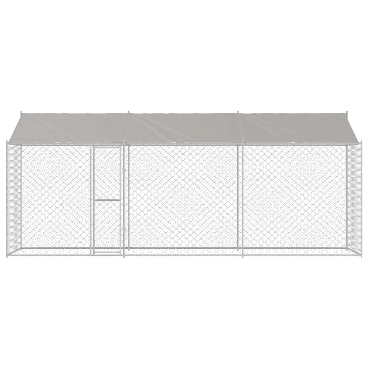 Dog Kennel Steel Frame Large Outdoor Cage with Roof Silver