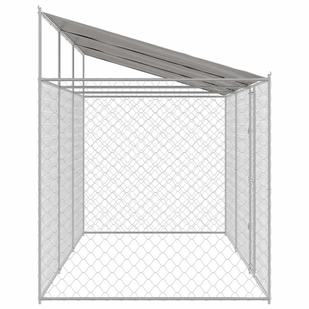 Dog Kennel Steel Frame Large Outdoor Cage with Roof Silver