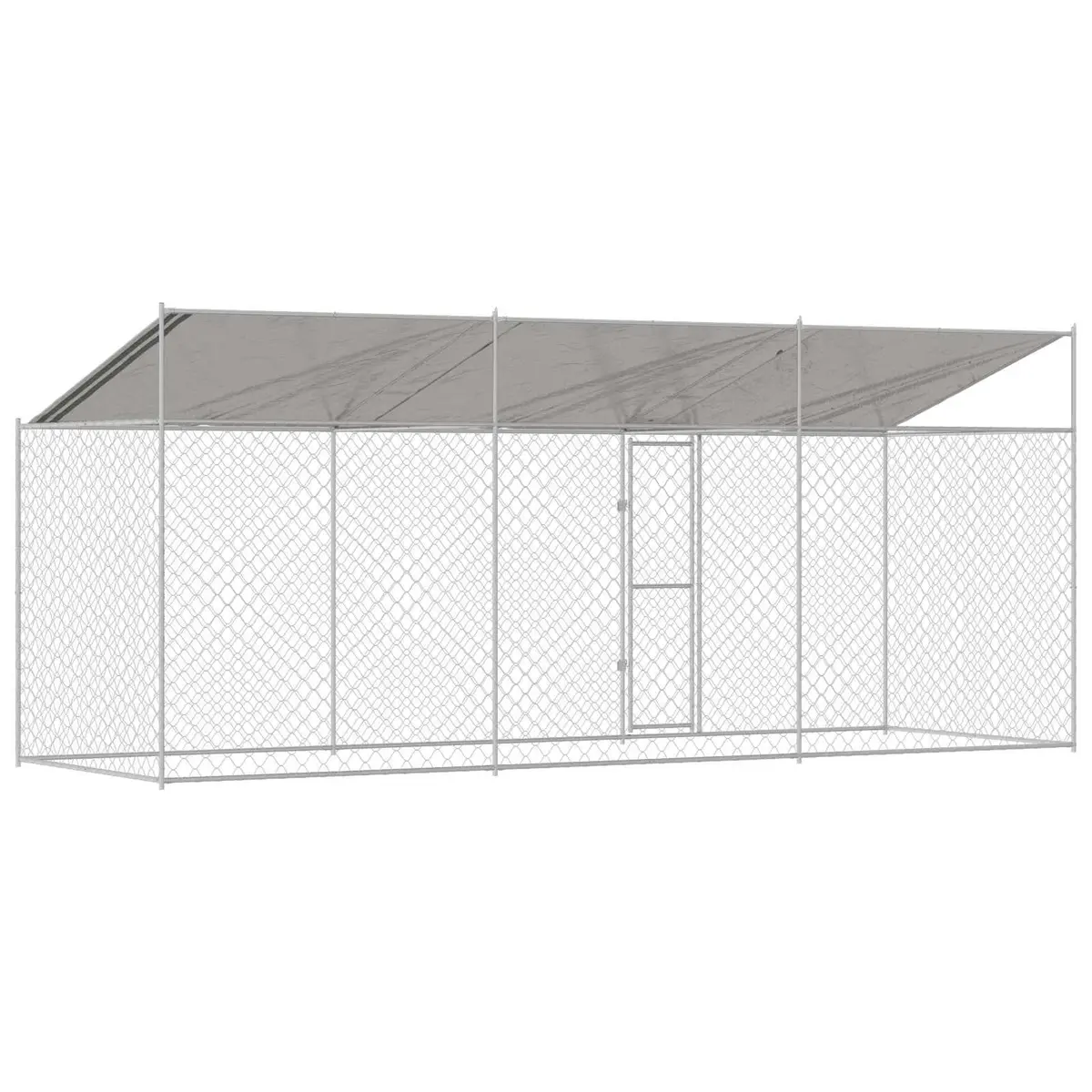 Dog Kennel Steel Frame Large Outdoor Cage with Roof Silver