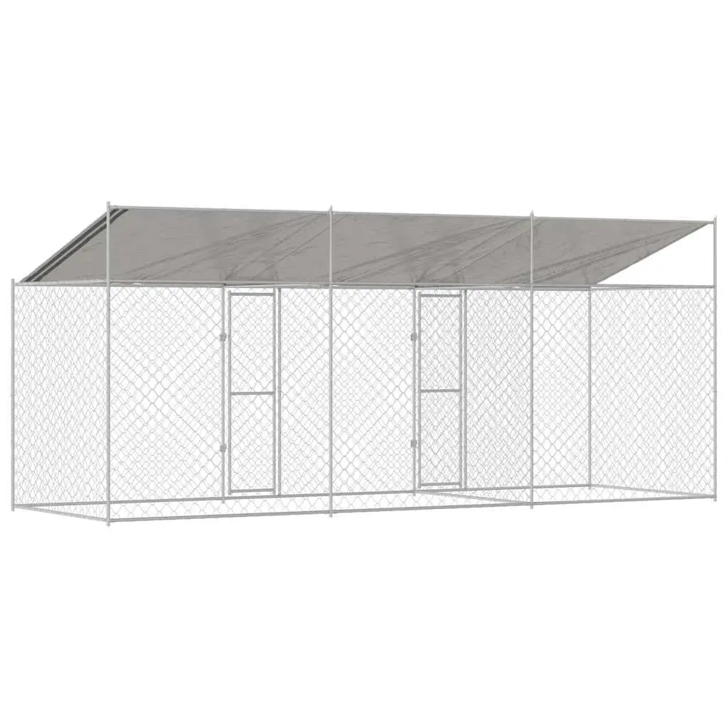 Dog Cage Steel Frame Outdoor Kennel Run Enclosure Large Breed Silver
