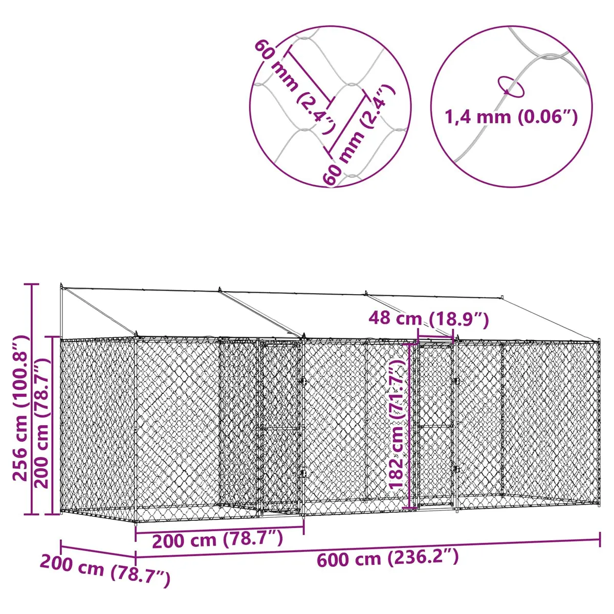 Dog Cage Steel Frame Outdoor Kennel Run Enclosure Large Breed Silver