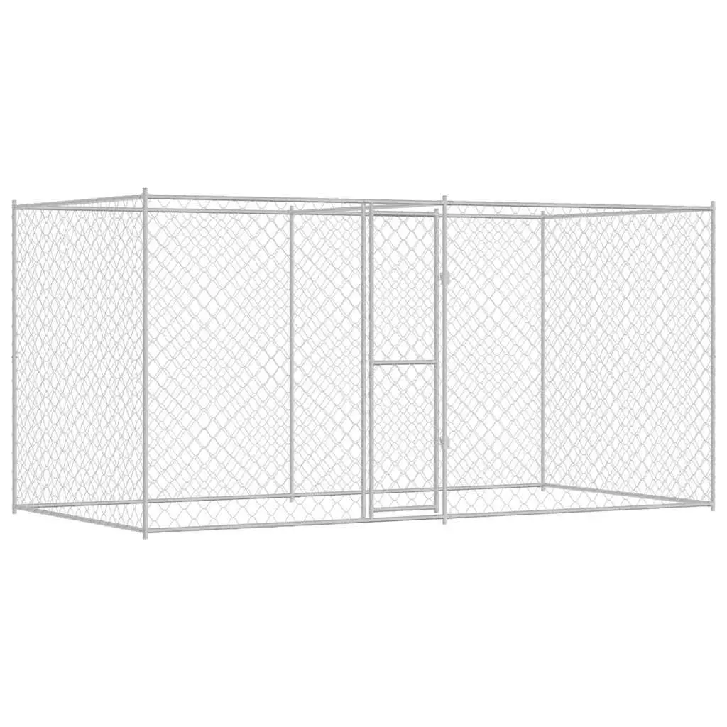 Dog Cage Silver 400 x 200 x 200 cm Galvanised Steel Outdoor Pet Kennel Run