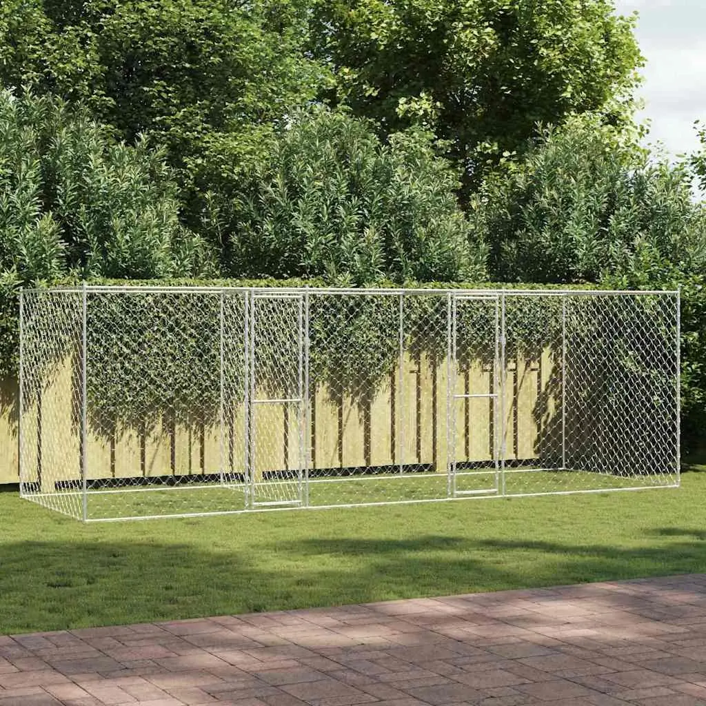 Dog Cage Outdoor Galvanised Steel Kennel Run Large Breed Pet Enclosure Silver