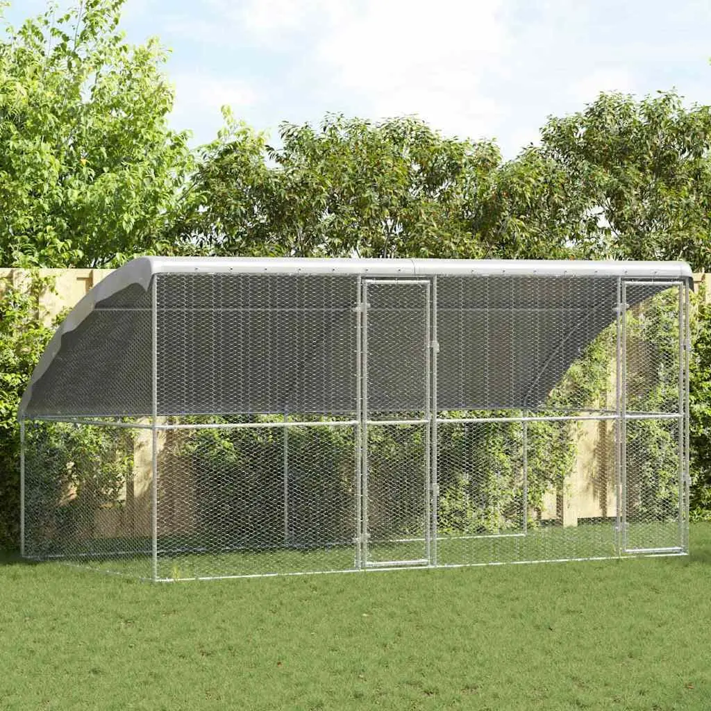 Chicken Cage Galvanised Steel Metal 400 x 200 x 200 cm Silver 2 Piece Outdoor Poultry Enclosure