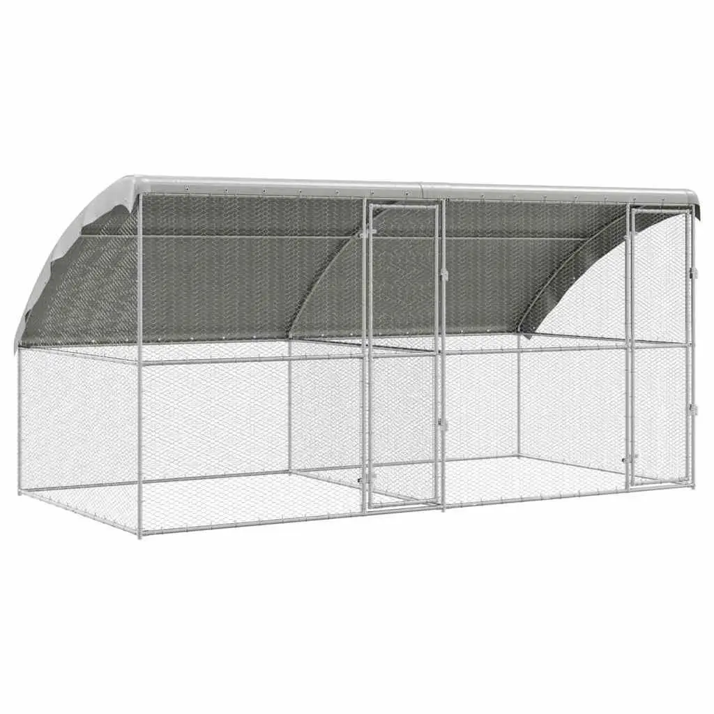 Chicken Cage Galvanised Steel Metal 400 x 200 x 200 cm Silver 2 Piece Outdoor Poultry Enclosure