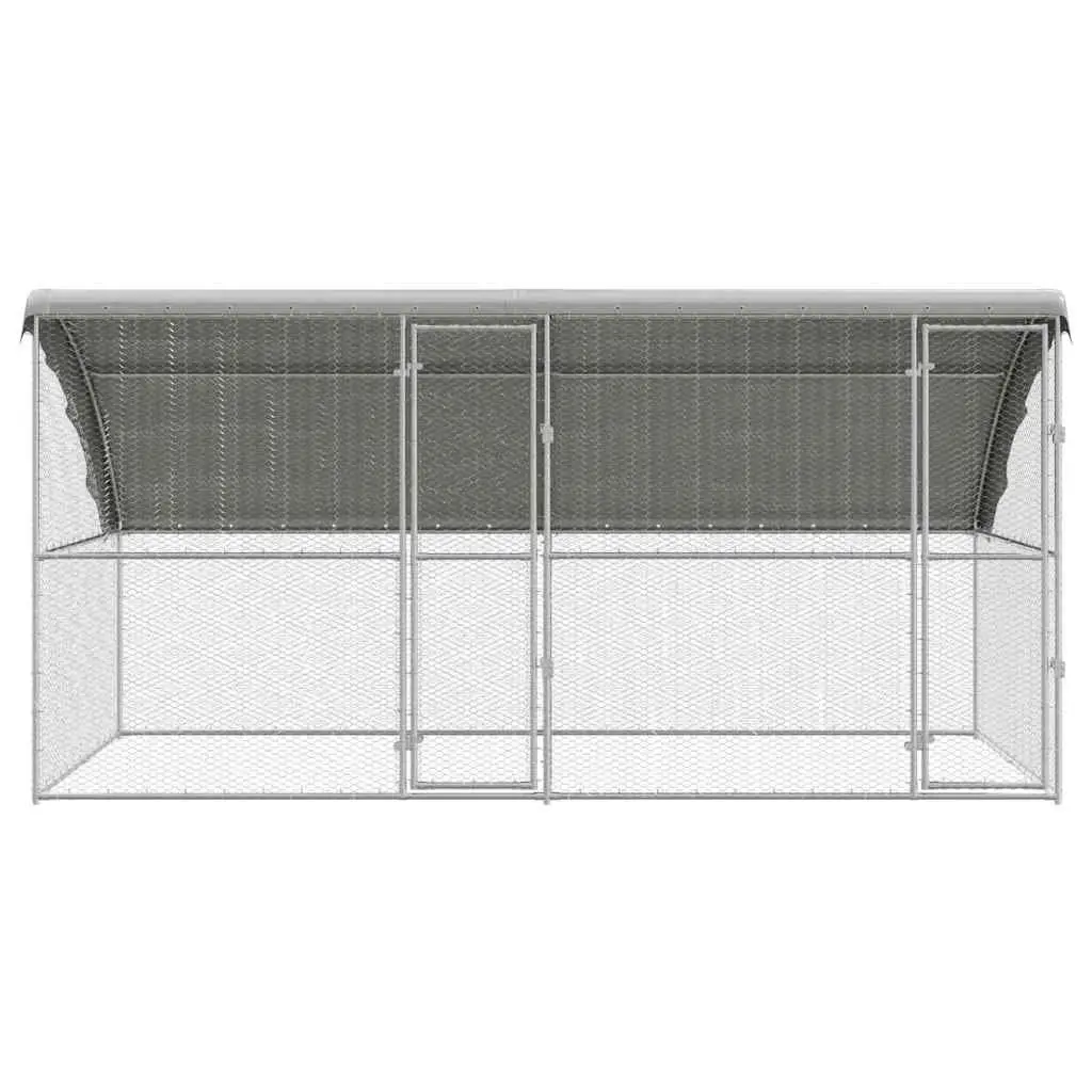 Chicken Cage Galvanised Steel Metal 400 x 200 x 200 cm Silver 2 Piece Outdoor Poultry Enclosure