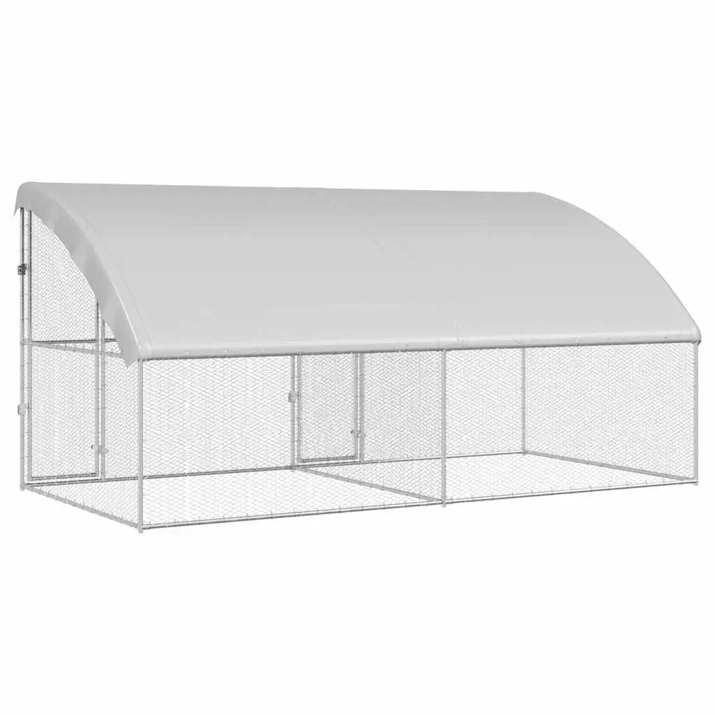 Chicken Cage Galvanised Steel Metal 400 x 200 x 200 cm Silver 2 Piece Outdoor Poultry Enclosure
