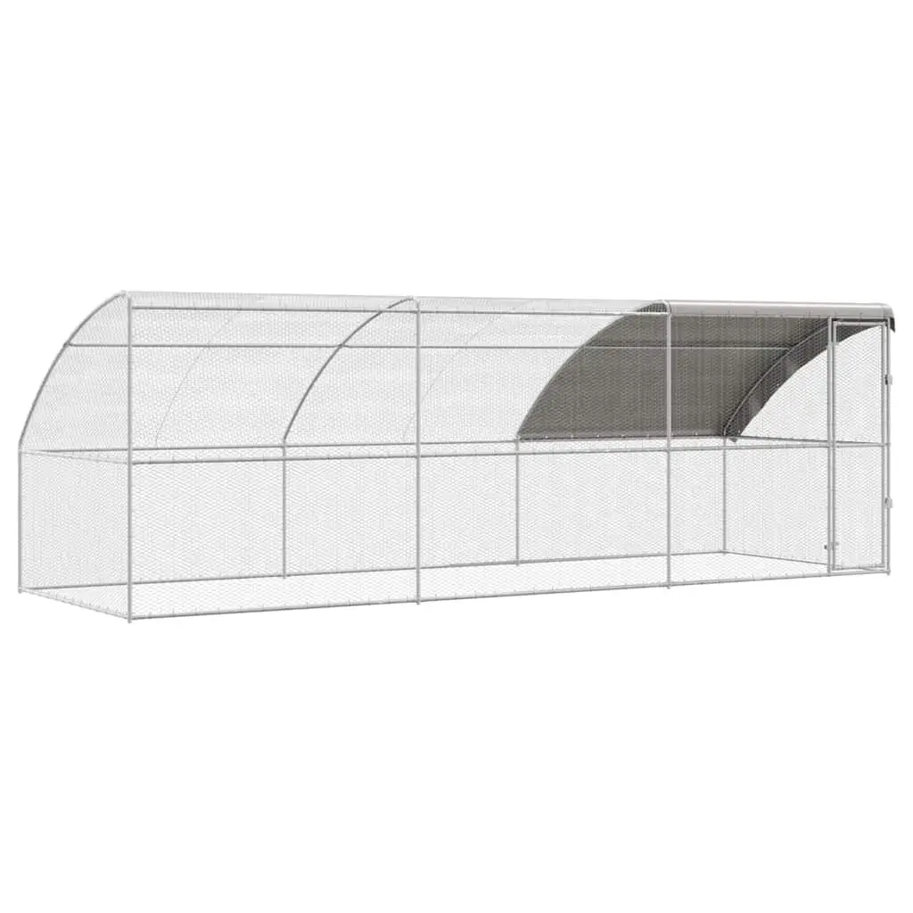 Chicken Cage Steel PE 600x200x200cm Silver 3 Piece Outdoor Poultry Run Pen