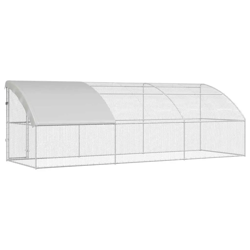 Chicken Cage Steel PE 600x200x200cm Silver 3 Piece Outdoor Poultry Run Pen