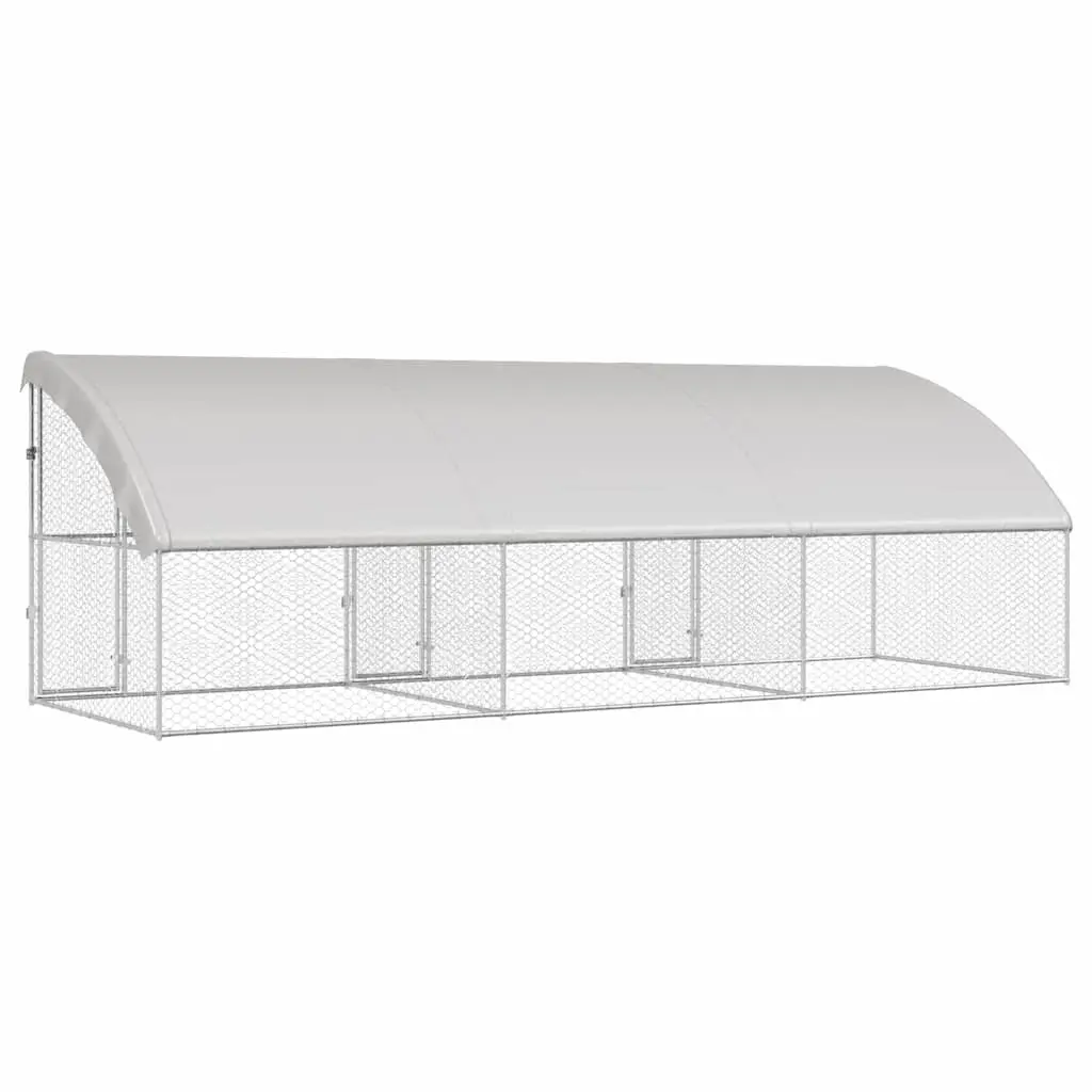 Dog Kennel Galvanised Steel 6 x 2 x 2 m Silver 3 Piece Outdoor Enclosure