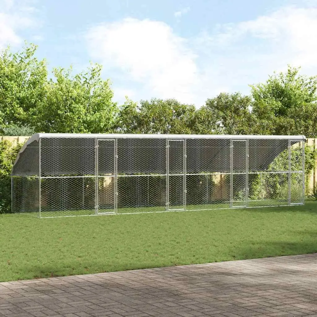 Dog Kennel Galvanised Steel Frame 8 x 2 x 2 m Silver 4 Piece Outdoor Pet Run