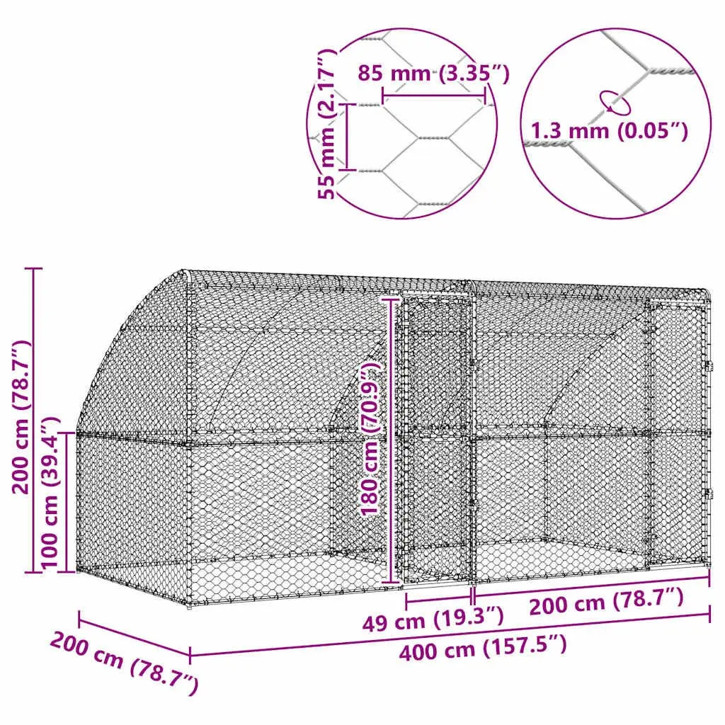 Dog Kennel 2 pcs Silver 4 x 2 x 2 m Outdoor Pet Run Shelter Lockable Mesh