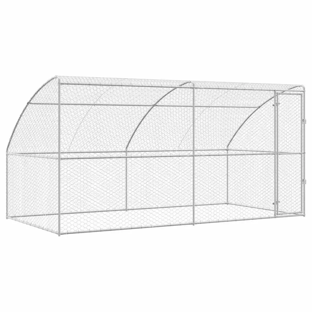 Dog Kennel Outdoor Galvanised Steel 4x2x2m Silver 2 Piece Enclosure with Lockable Door