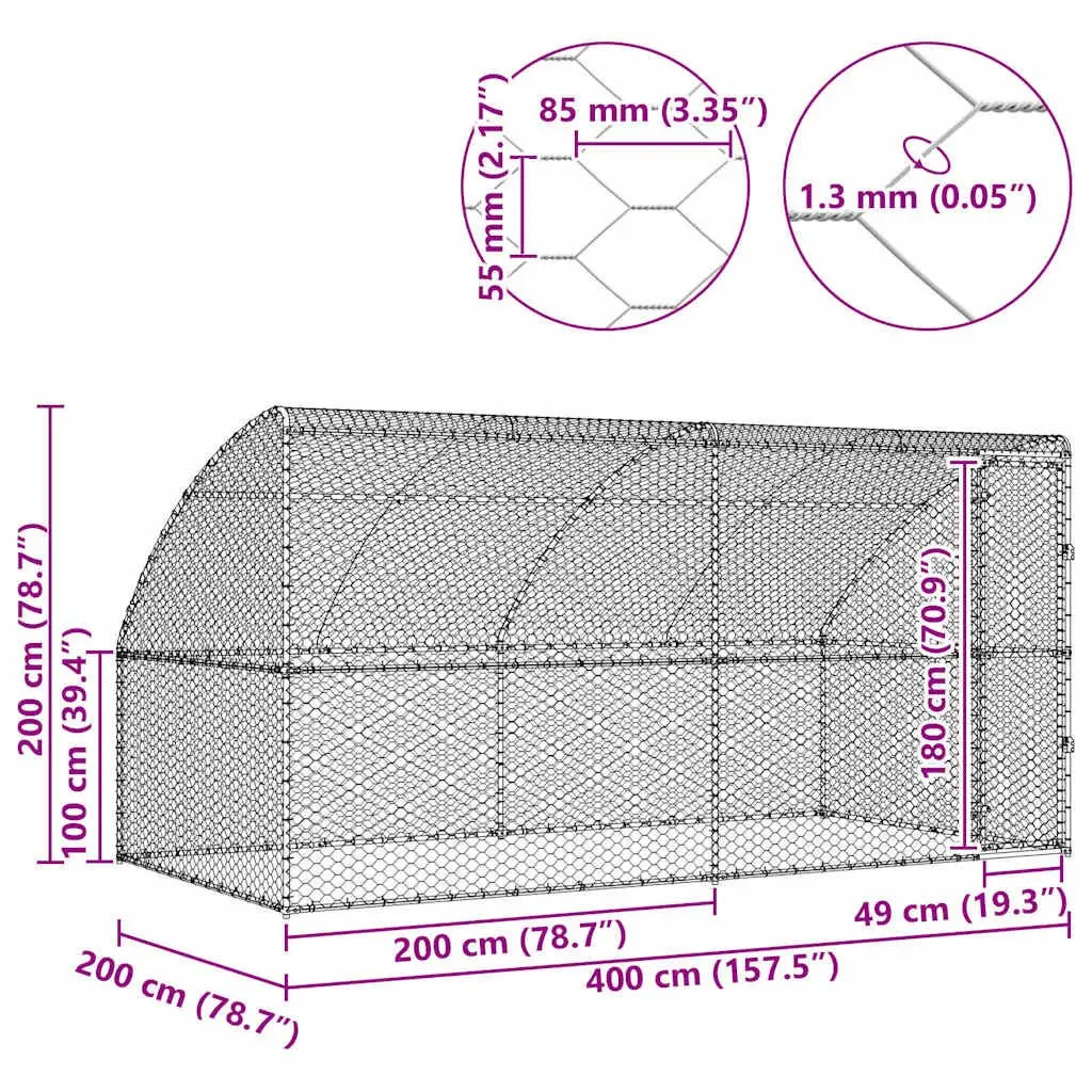 Dog Kennel Outdoor Galvanised Steel 4x2x2m Silver 2 Piece Enclosure with Lockable Door
