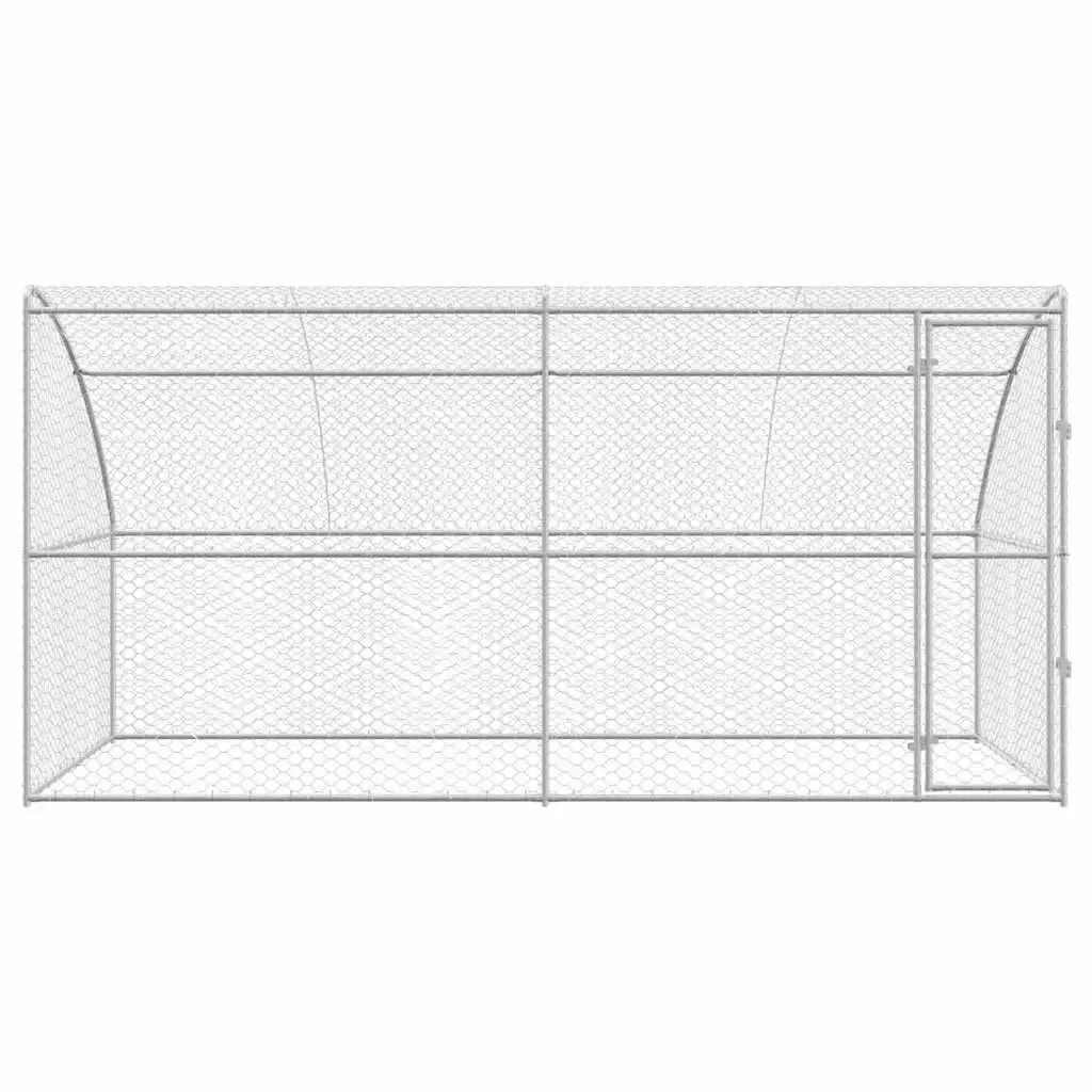 Dog Kennel Outdoor Galvanised Steel 4x2x2m Silver 2 Piece Enclosure with Lockable Door