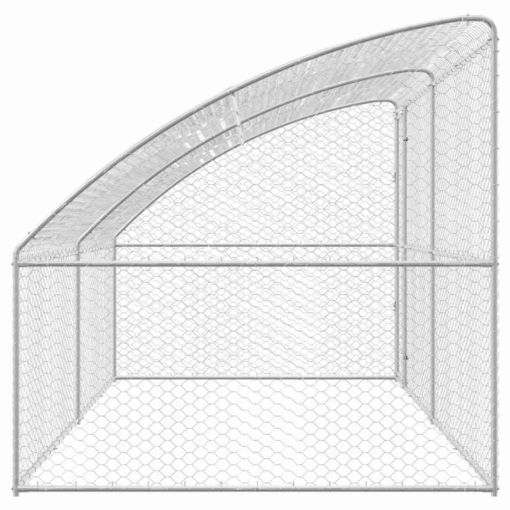 Dog Kennel Outdoor Galvanised Steel 4x2x2m Silver 2 Piece Enclosure with Lockable Door