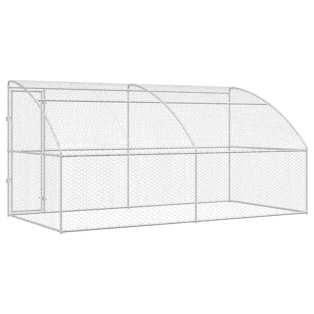 Dog Kennel Outdoor Galvanised Steel 4x2x2m Silver 2 Piece Enclosure with Lockable Door