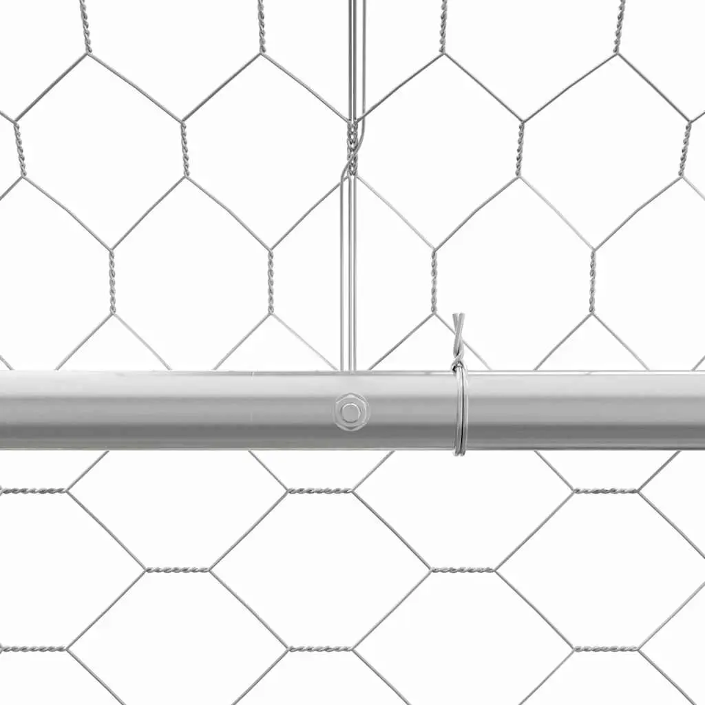 Dog Kennel Outdoor Galvanised Steel 4x2x2m Silver 2 Piece Enclosure with Lockable Door