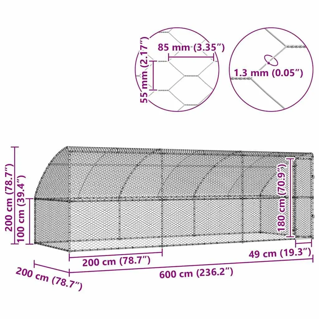 Dog Kennel Galvanised Steel 6 x 2 x 2m Silver 3 Piece Outdoor Pet Run Enclosure Lockable Door Mesh