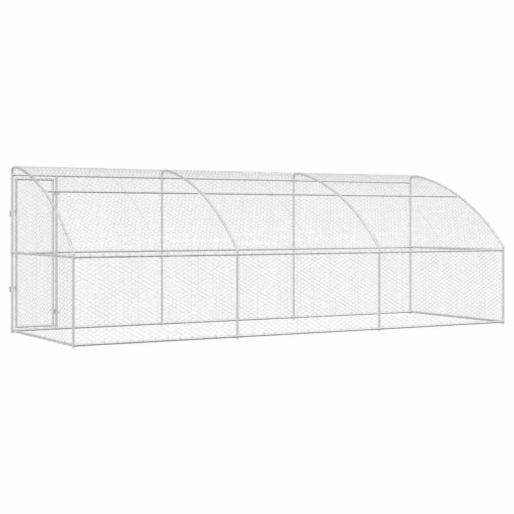 Dog Kennel Galvanised Steel 6 x 2 x 2m Silver 3 Piece Outdoor Pet Run Enclosure Lockable Door Mesh
