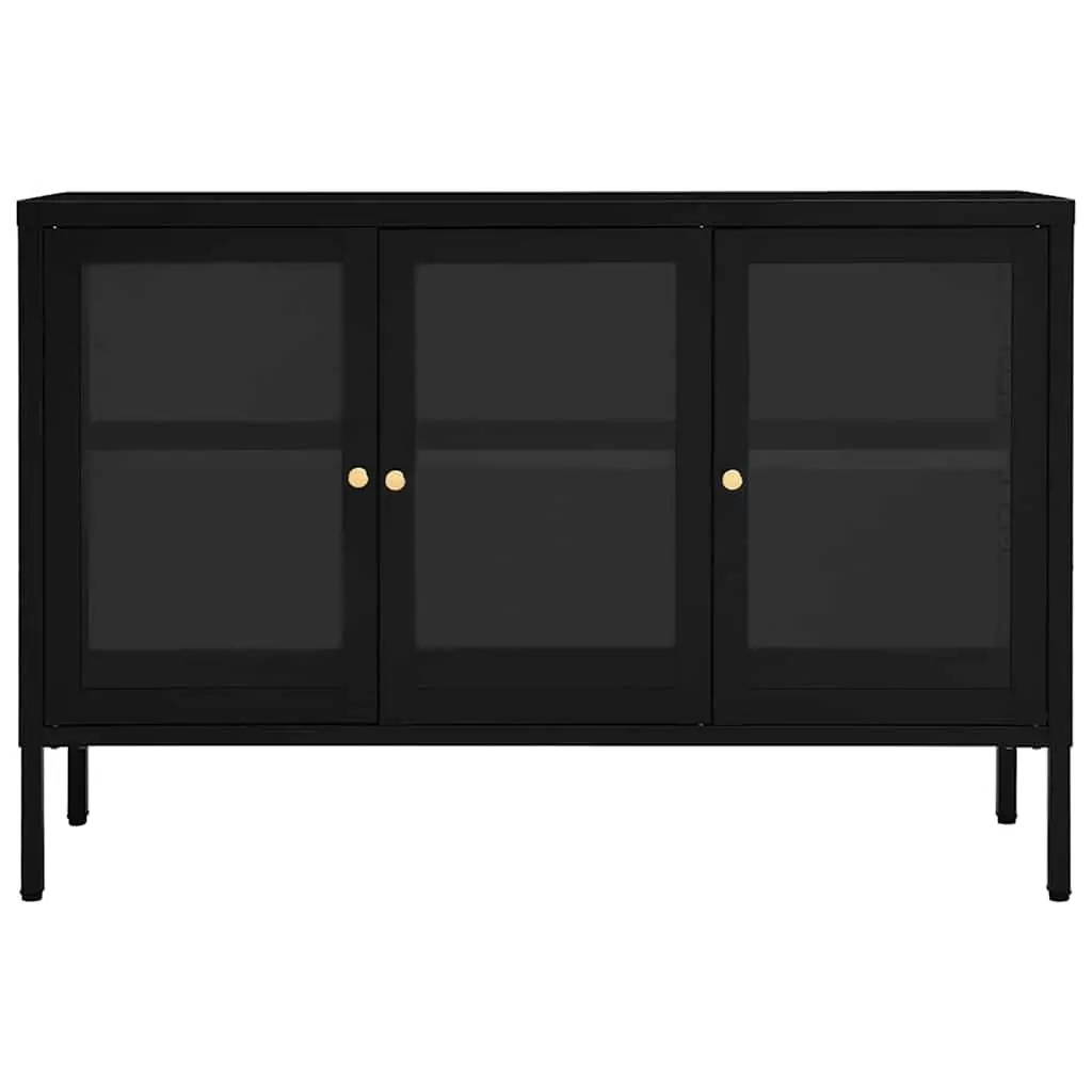 Sideboard Steel Frame Glass Door 105x35x70 cm Black Storage Cabinet