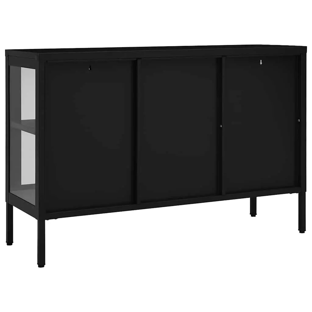 Sideboard Steel Frame Glass Door 105x35x70 cm Black Storage Cabinet