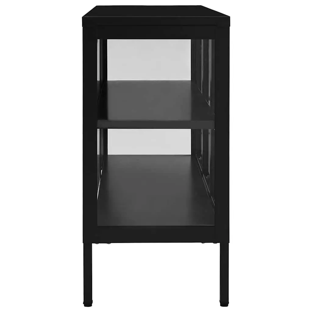 Sideboard Steel Frame Glass Door 105x35x70 cm Black Storage Cabinet
