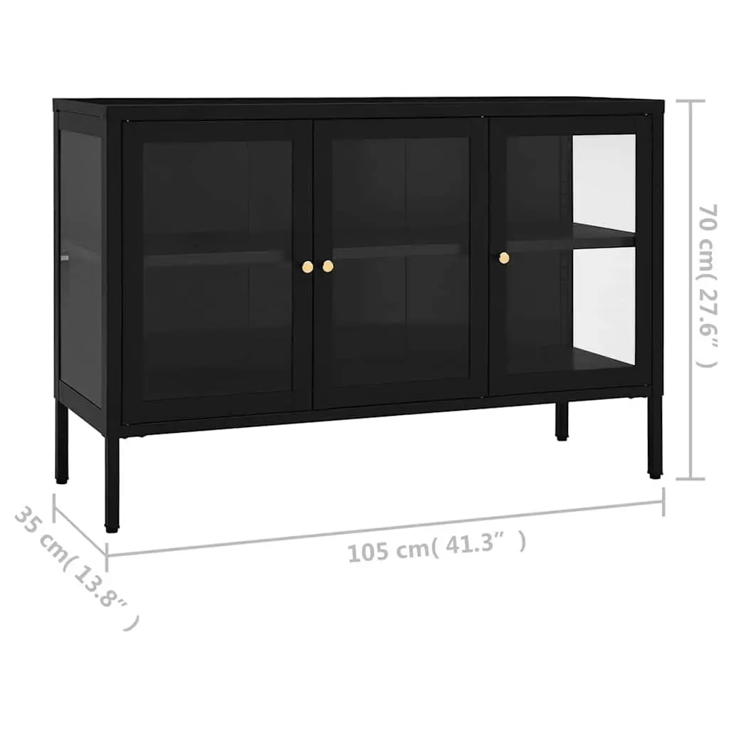 Sideboard Steel Frame Glass Door 105x35x70 cm Black Storage Cabinet