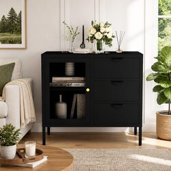 Functional Black Sideboard for Media and Books Organization