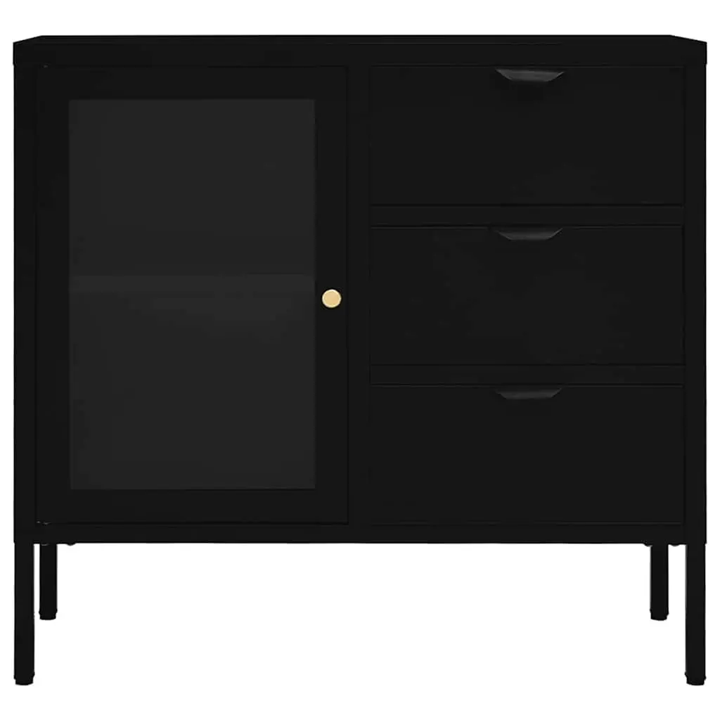 Sideboard Steel Tempered Glass 75x35x70 cm Black Storage Cabinet Adjustable Shelf Drawers