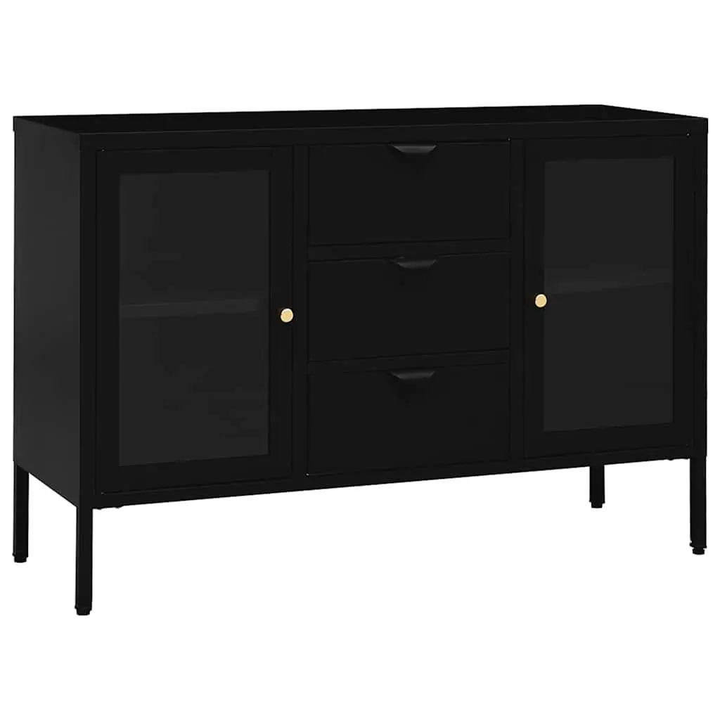 Sideboard Steel Frame Tempered Glass 105x35x70 cm Black