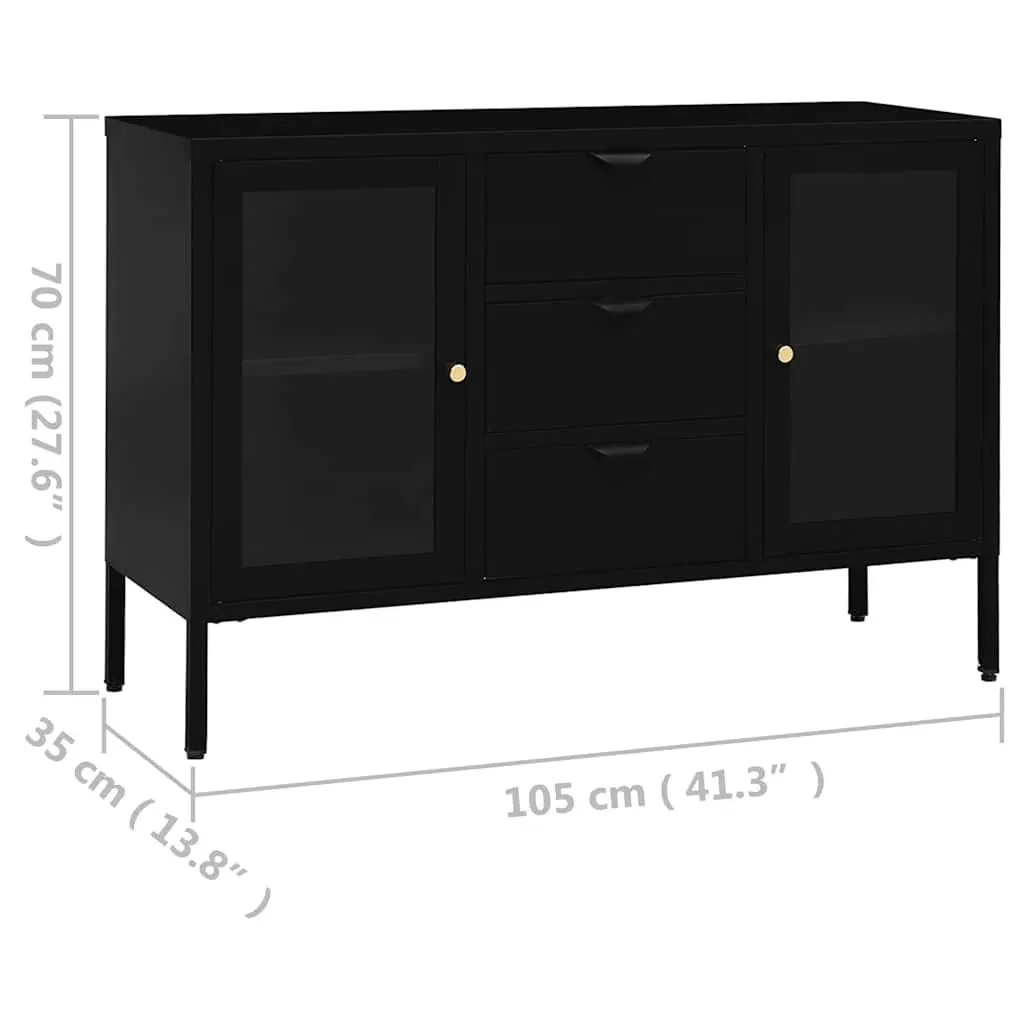 Sideboard Steel Frame Tempered Glass 105x35x70 cm Black
