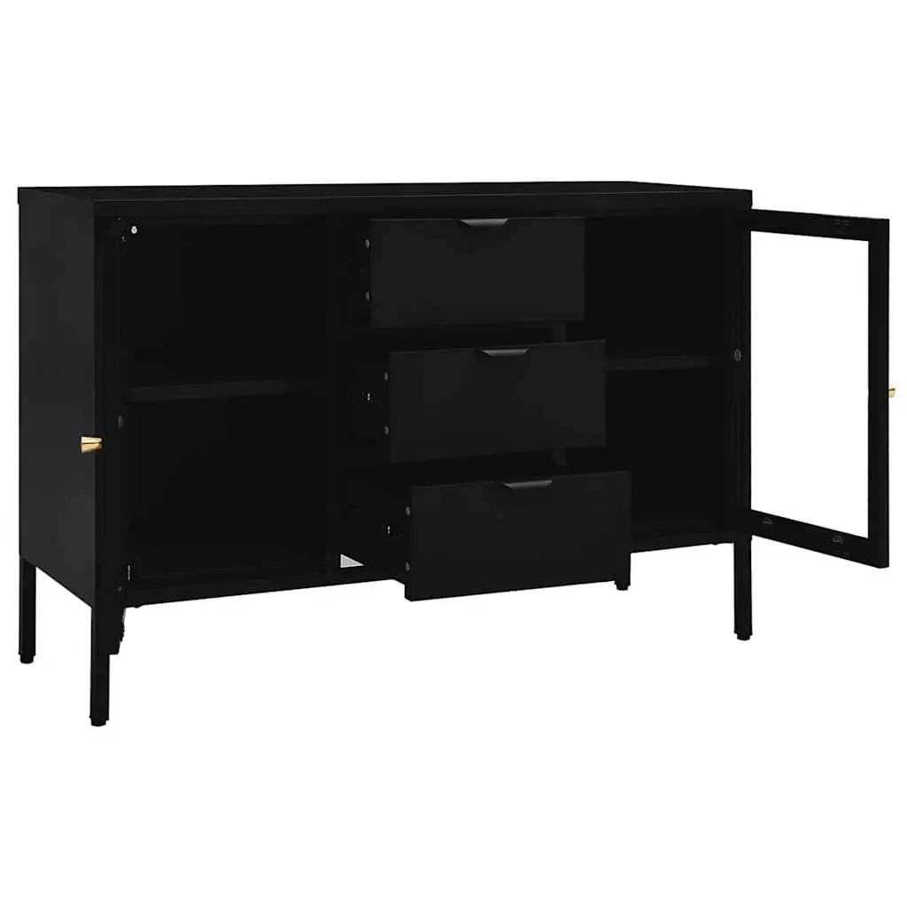 Sideboard Steel Frame Tempered Glass 105x35x70 cm Black