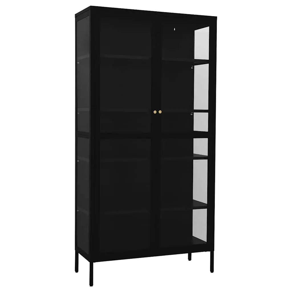 Black Display Cabinet Steel Tempered Glass 90x40x180cm with Four Adjustable Storage Shelves