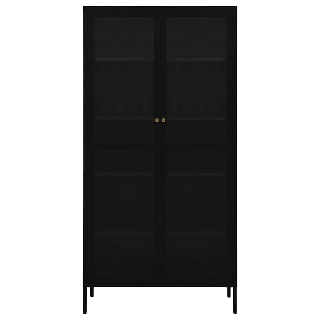 Black Display Cabinet Steel Tempered Glass 90x40x180cm with Four Adjustable Storage Shelves